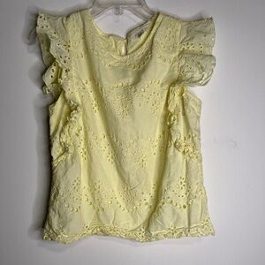 Adiva Sleeveless Ruffle Crochet Top Blouse Yellow Large